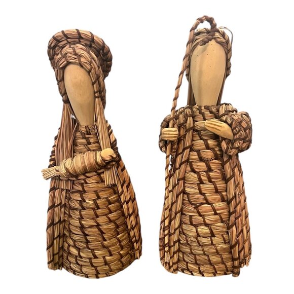 Wood & Wicker Mary Joseph & Baby Jesus Figurines 15" Christmas Nativity Set - Picture 1 of 7